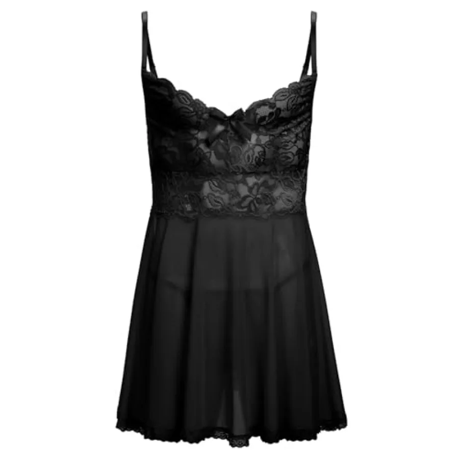 

ABAFIP Men's Sissy Lingerie Crossdressing Nightwear Sheer Lace Mesh Nightdress Ruffle V-Neck Nightgown
