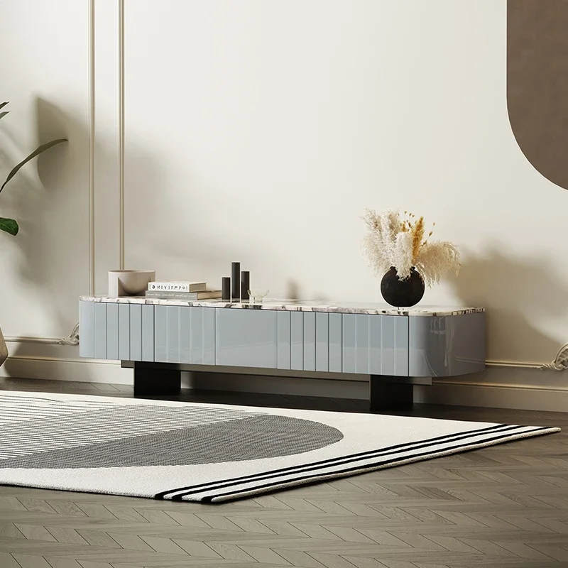

01Light luxury marble TV cabinet, simple modern Nordic living room gray paint Italian floor cabinet