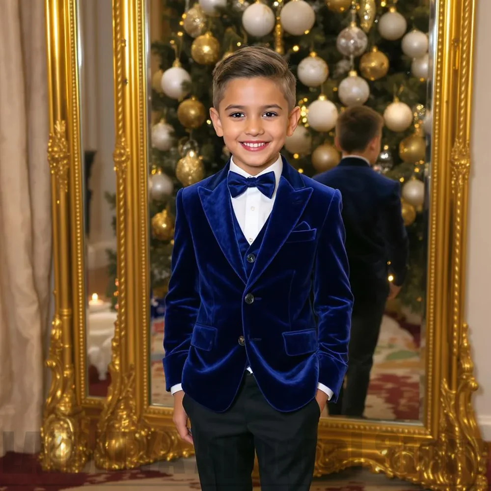Boys Velvet Tuxedo Suit Blazer Vest Pants Kids Formal Outfit Flower Boy Wedding Birthday Party Christmas Piano Costume 3 Piece