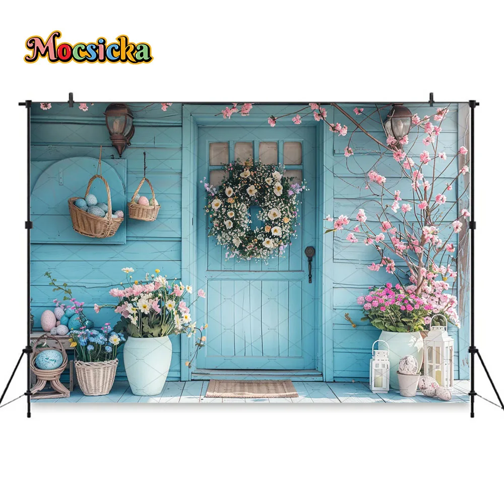 Mocsicka Easter Garden Background Photography Spring Kids Baby Birthday Photo Backdrops Garden Flowers Eggs Decor Photo Studio