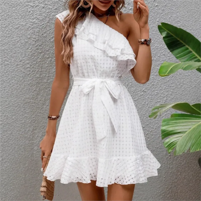 2026 frühjahr Und Sommer Neue frauen Mode Kleid Rüschen Elegante Off-schulter Unregelmäßigen Midi Weiß Frauen Dresss Prom vestidos