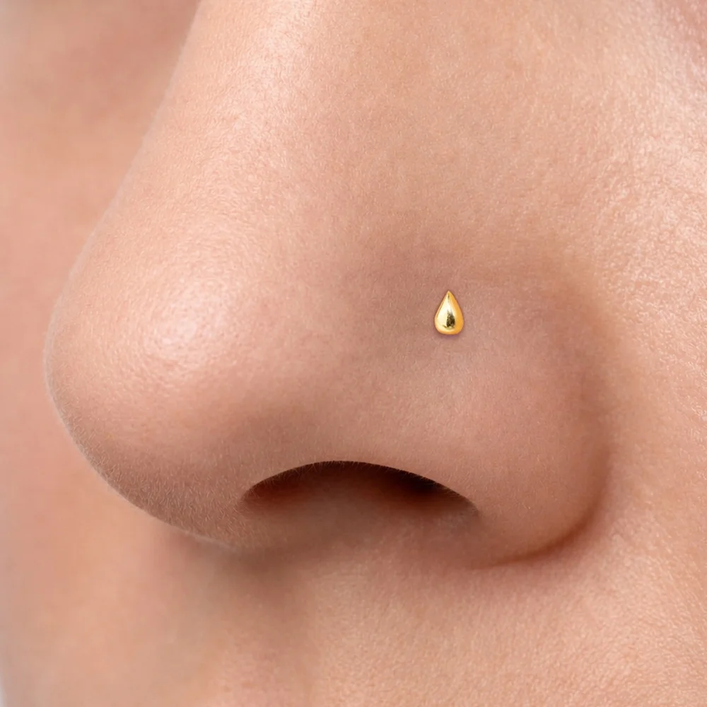 CANNER 925 Sterling Silver Shiny  Golden Water Drop Heart Shaped Flat Back Piercing Earring Elegant Style Delicate Jewelry Gift