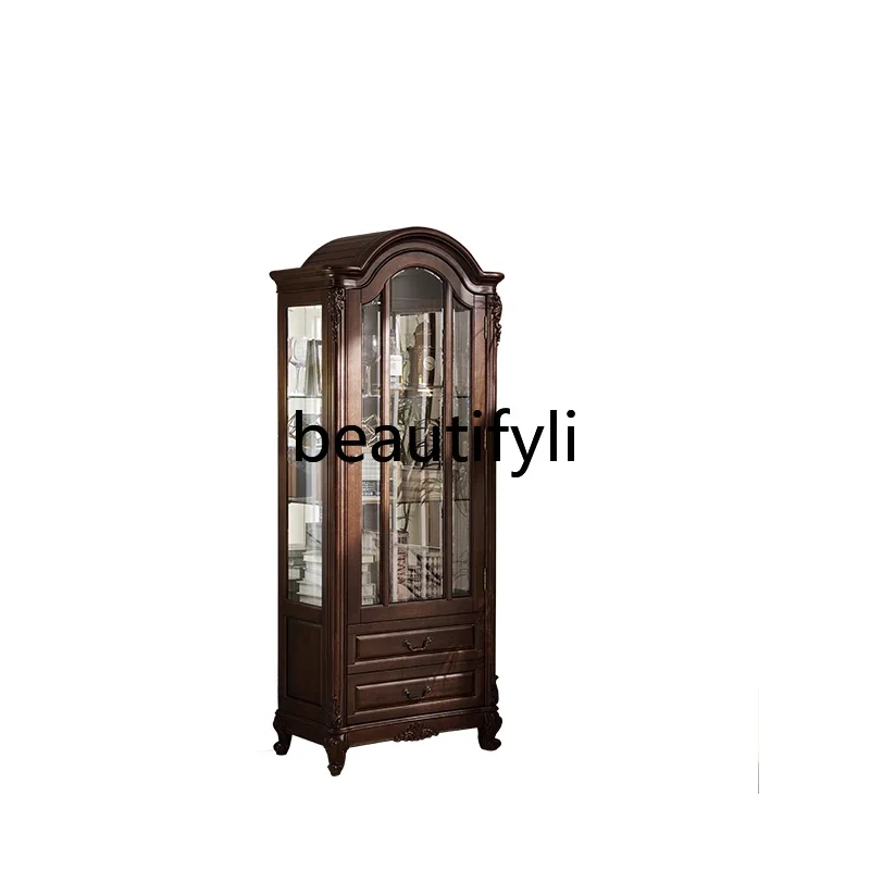 

All solid wood wine cabinet, black walnut decorative storage locker, American log furniture