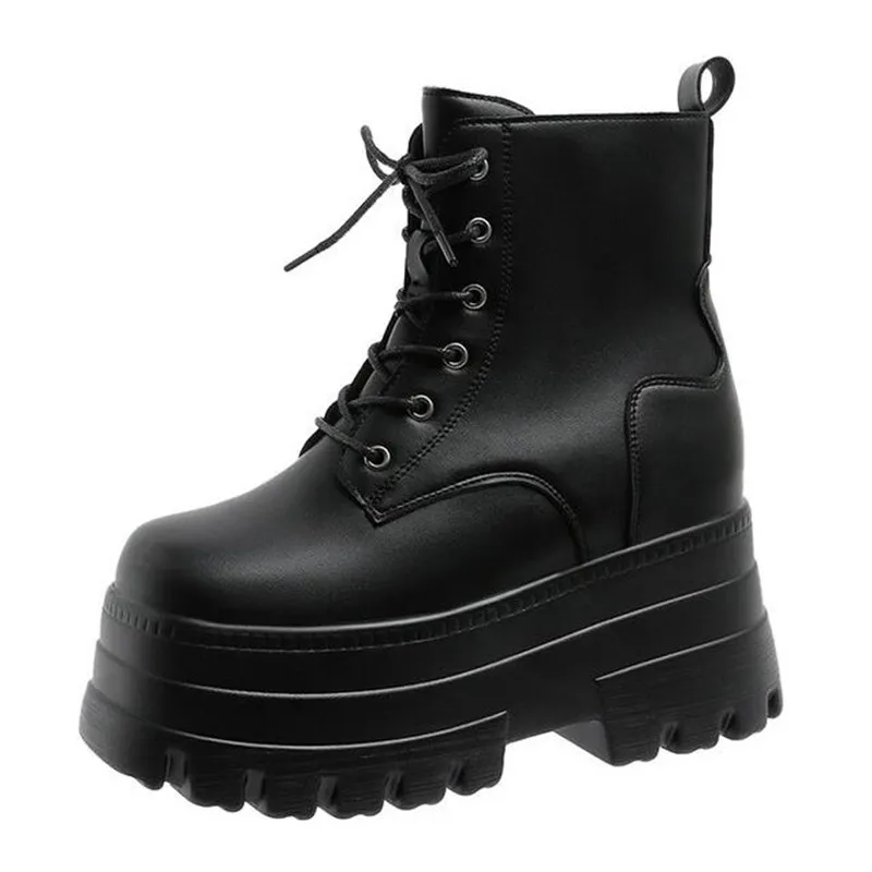 2025 Brand Front Lace Military Boots Platform Thick Bottom Calf Ankle Boots Autumn and Winter New Shoes for Woman Botas Mujer view 2