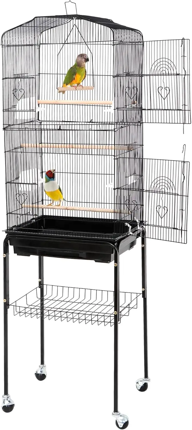 

63.4-Inch Rolling Parrot Cage with Side-Out Tray, Storage Shelf for Cockatiels, Macaws, and Finches