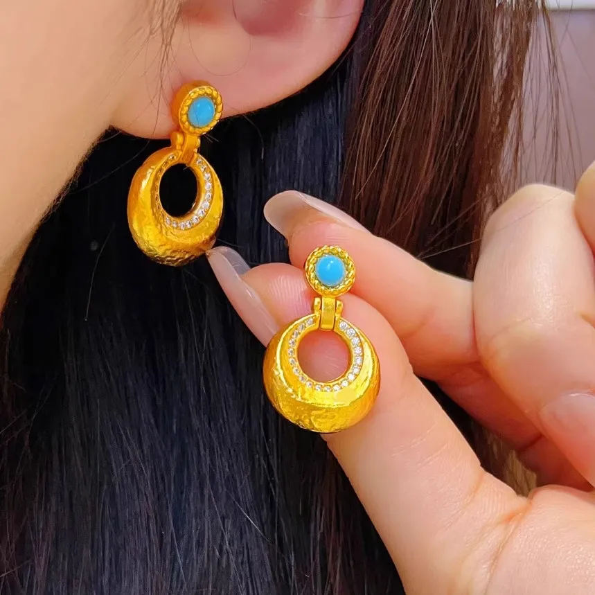 

Fashion 18 K Gold Color Turquoise Earrings for Women Wedding Birthday Bohemian Style Big Earring Jewelry Gifts