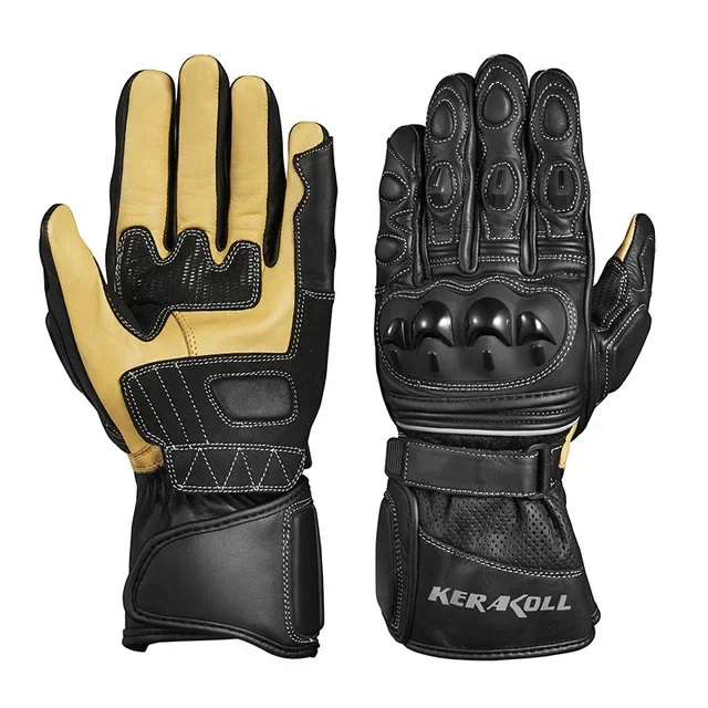 Men's Motorcycle Gloves for Winter, Genuine Leather Long Wrist Racing Motocross Gloves, High Quality.