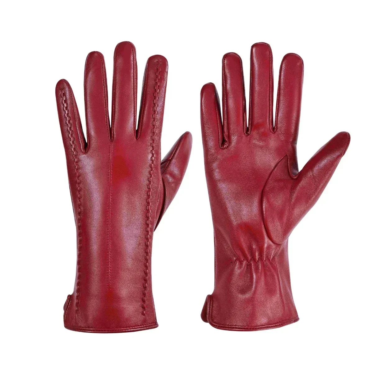 Guanti da donna in pelle di pecora di buona qualità inverno caldo più velluto corto sottile Touch Screen guanti in pelle da donna di colore guida