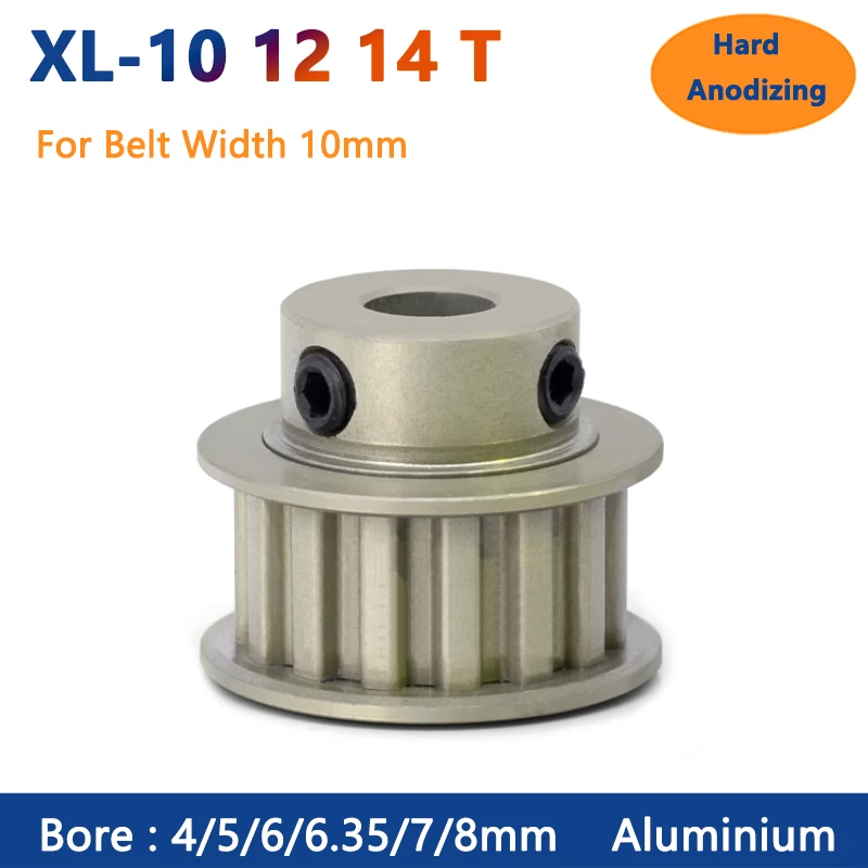 1pc 10 12 14 Teeth XL Timing Pulley 10T 12T 14T Hard Anodized Aluminium Synchronous Wheel Bore 4 5 6 7-8mm for Belt Width 10mm