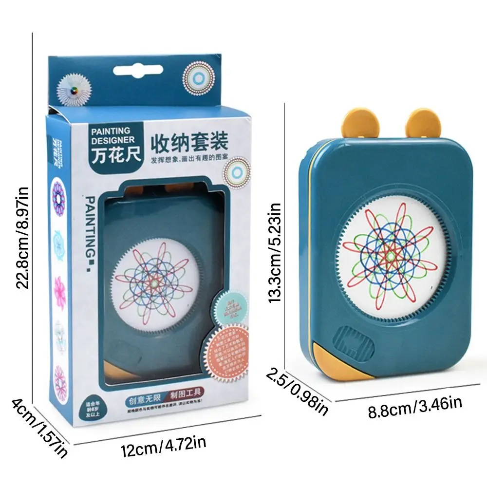 المحمولة مع صندوق تخزين السنبوغراف حاكم مجموعة بلاستيكية رسم التروس المتشابكة عجلات أدوات الرسم على الحائط للأطفال
