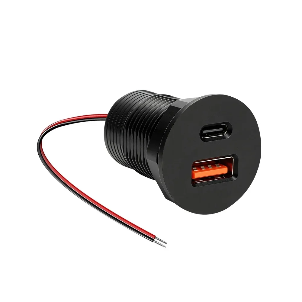 1/2 Stück 12V/24V USB-Steckdose PD Typ-C QC3.0 USB-A Dual-Port Aluminium Schnellladebuchse für Auto, Wohnmobil, Camper, LKW, Boot – Detail 2