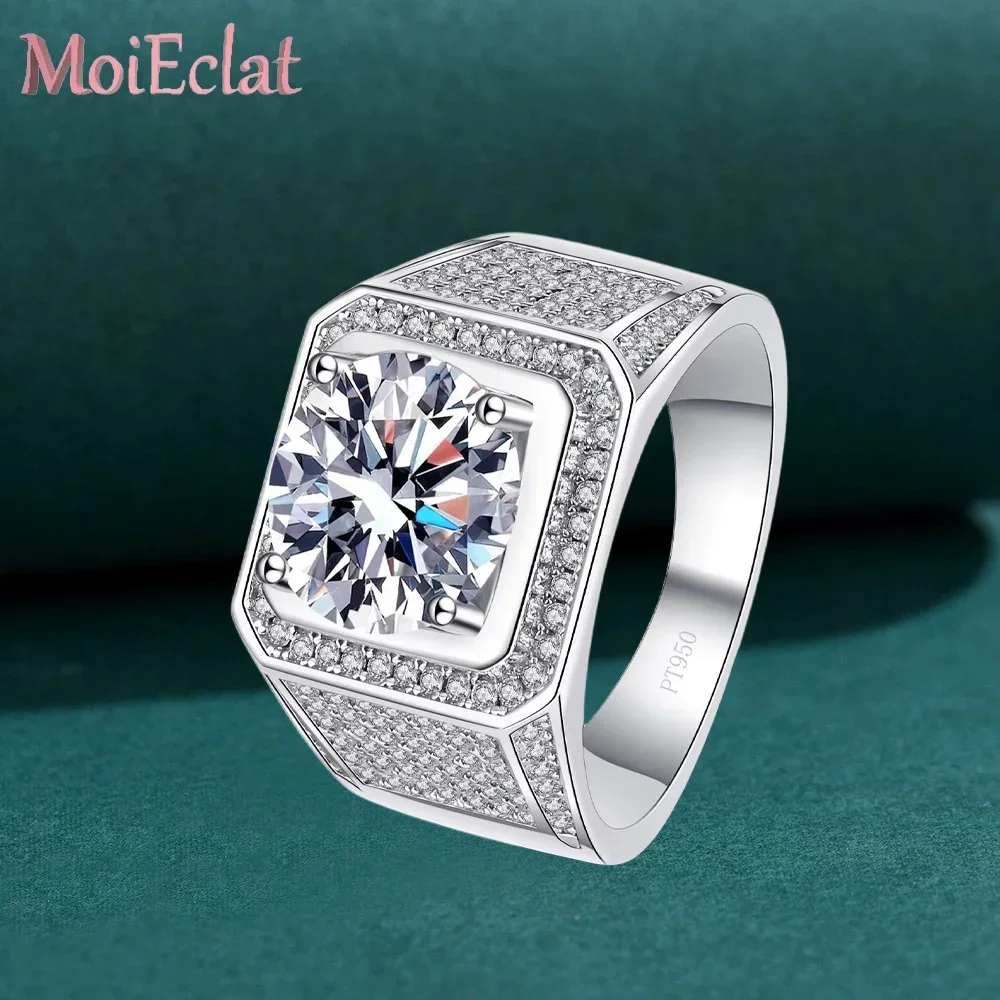MoiEclat Store Platinum PT950  2/5 Ct Ring Moissanite Diamond Bully Men's Ring, Atmosphere Rings for Boyfriend Father Jewelry