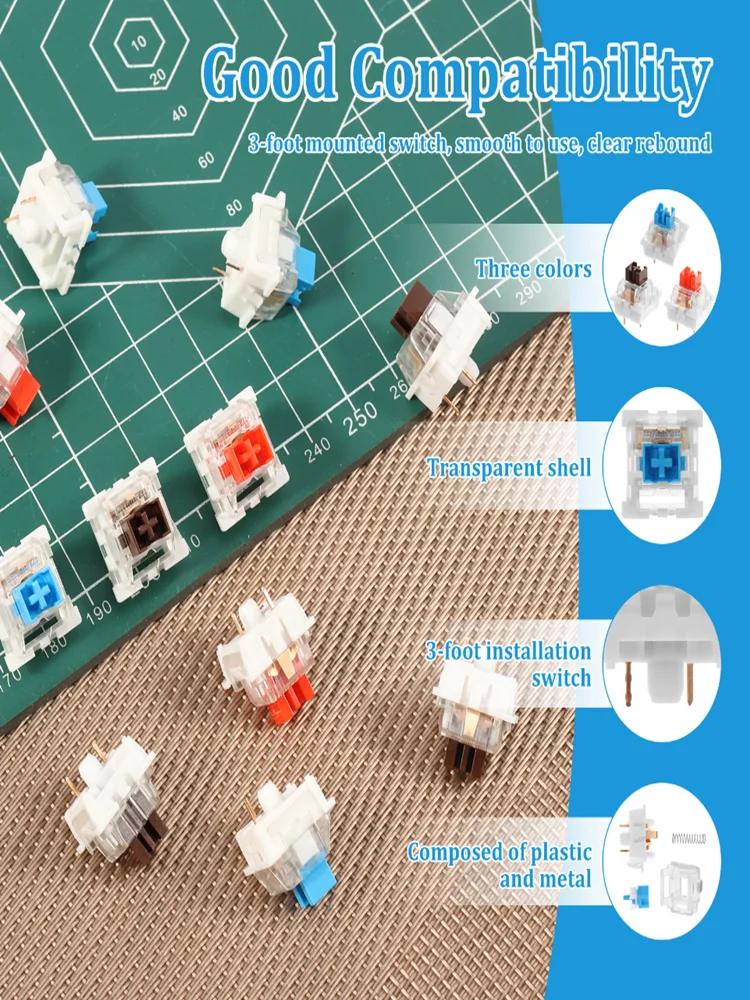 150PCS Schakelaar voor Toetsenbord 3Pin Stofdicht Lineaire Tactiele Clicky Stille Schakelaars voor MX Mechanische Toetsenborden Gaming Schakelaar DIY - afbeelding 2