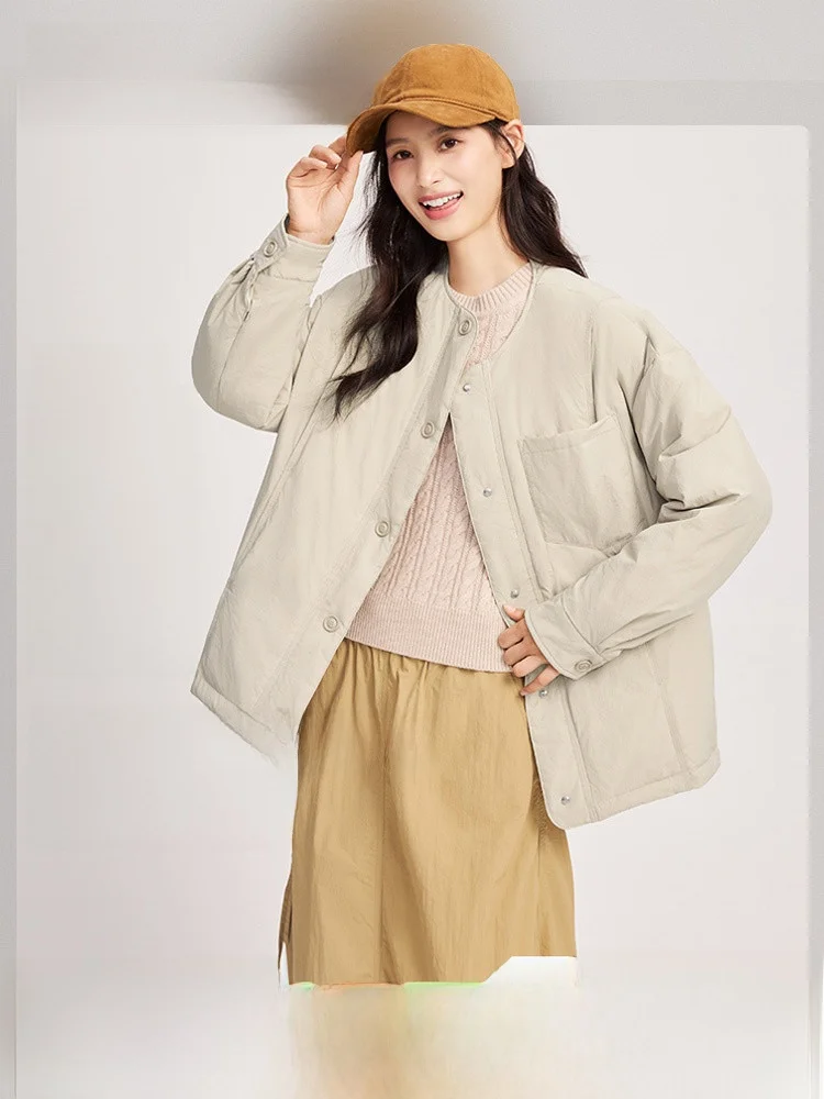 

Женская короткая куртка-пуховик Snow Flying Spring с круглым вырезом в китайском стиле, нейлоновая, для повседневной носки, ветрозащитная, для поездок на работу, простой дизайн