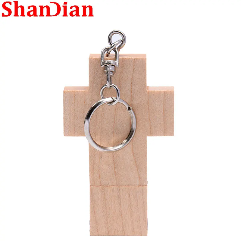 SHANDIAN Free Custom LOGO U Disk 64GB Maple Cross Flash Drive 32GB Wooden USB 2.0 16G Pendrive 8G Photography Gifts Memory Stick