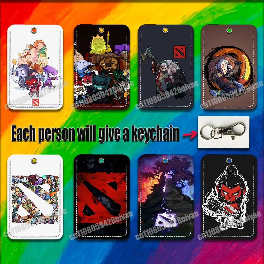 

Game D-Dota 2 For ID Clips Credit Bank Campus Card Holder Cover Decoration PU Leather Keychain