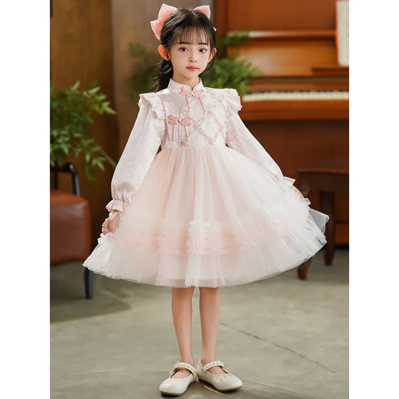 2025Girls' Spring and Autumn New Stylish Chinese Style Sweet Cute Qipao Dress