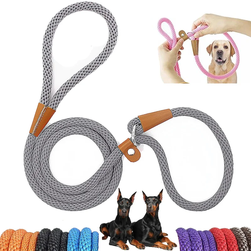 Dog Collar Slip Lead Dog Leash Nylon Solid Rope Leash Adjustable No Pull Training Dog Leash Medium And Large Dogs Pet Leashes