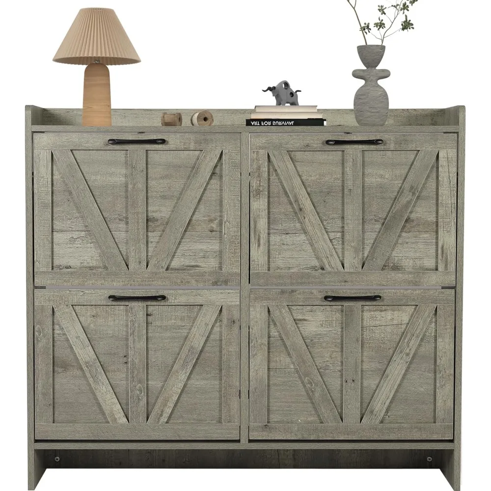 خزانة أحذية مع 4 أدراج قابلة للطي، خزانة أحذية مخفية مستقلة مع خزانة تخزين مفتوحة #1