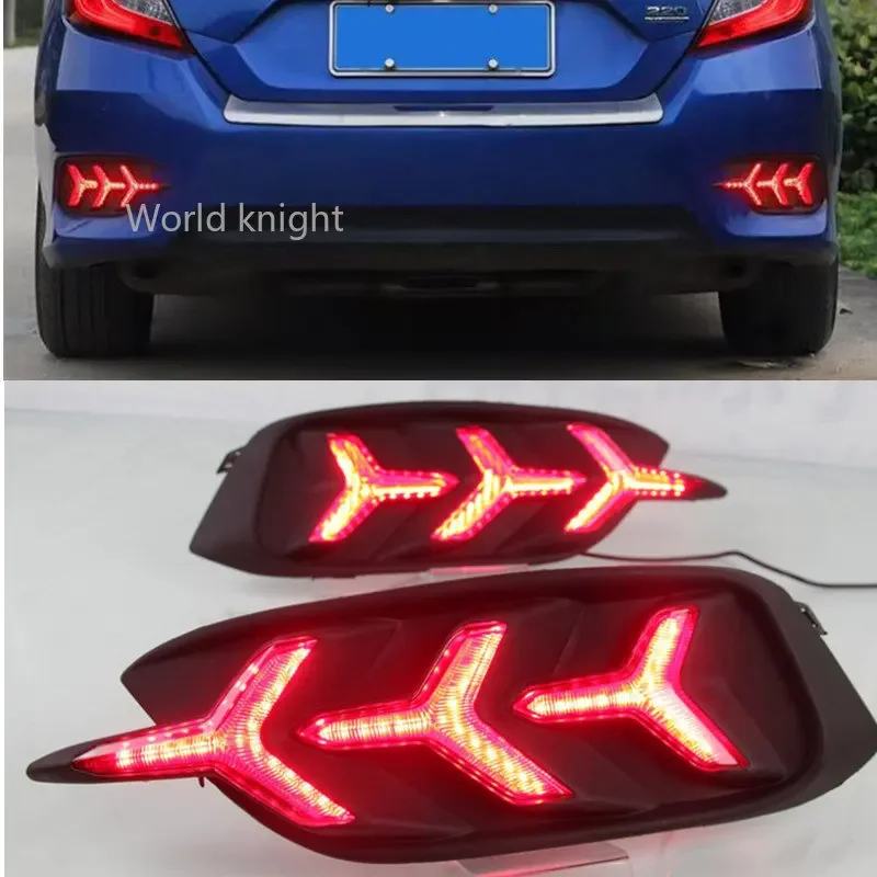 

2pcs For Honda Civic 10th 2016 2017 2018 2019 LED Rear Bumper Reflector Tail Light Driving Braking Turn Signal Warning Lamp