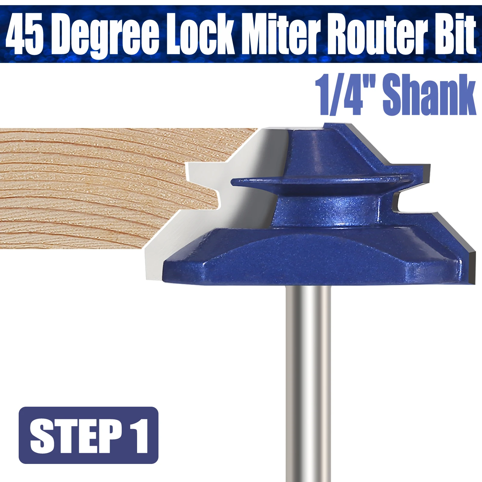 1 buah 1/4 "batang 45 derajat kunci Miter Router Bit karbida kayu penggilingan pemotong Tenon alat pertukangan DIY