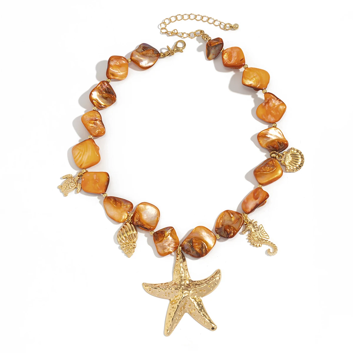 PuRui Bohemia Orange Color Geometric Stone Chain Necklace Romantic Women Star Pendant Adjustable Metal Necklace Jewelry Gift New