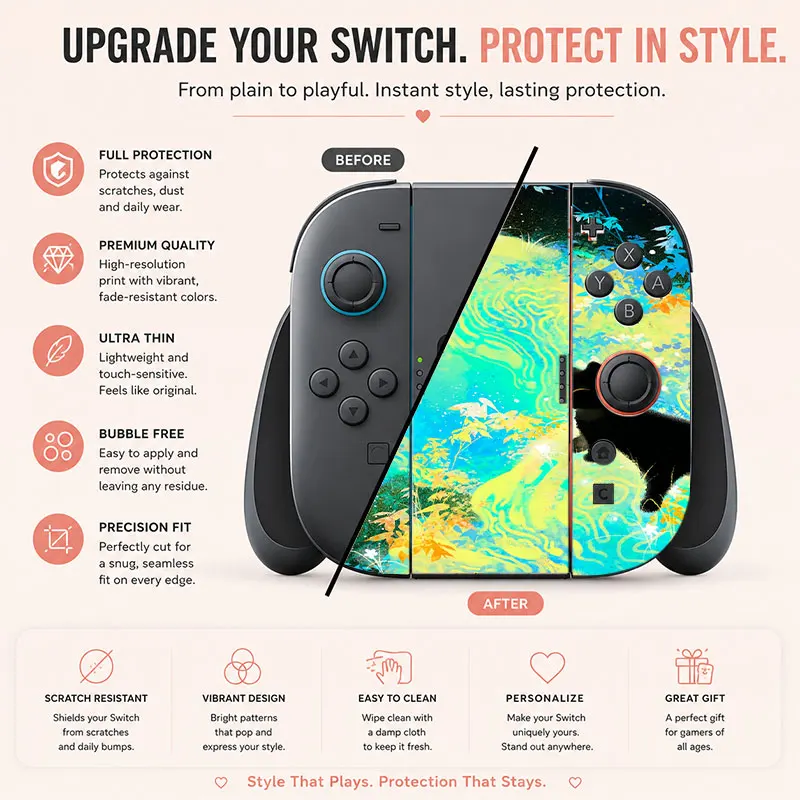 Creative pattern SWITCH game console protective film, with natural touch and comfortable feel, featuring personalized designs