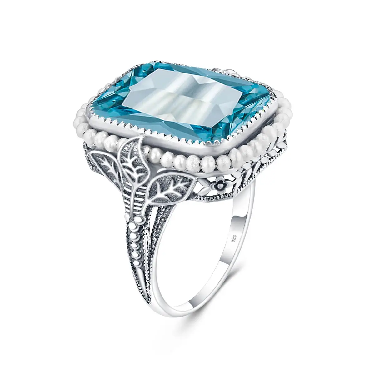 

Madison Audury Luxury Gemstone Rings For Women 925 Sterling Silver Vintage Ring Birthstone Aquamarine Accessory Fine Jewelry New