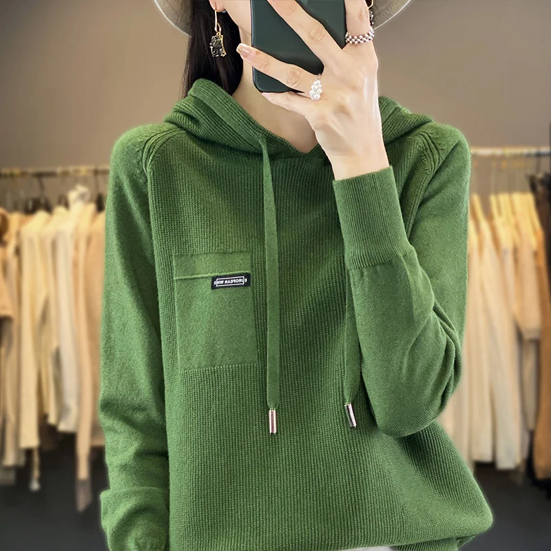 2023 New Autumn Winter Selection Cashmere Hoodie Women\'s Loose Hooded Knitted hoodie Sweater Women