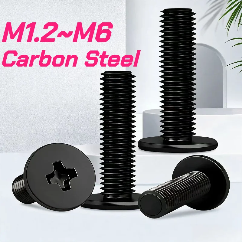 Black Zinc Carbon Steel M1.2 M1.4 M1.6 M2 M2.5 M3 M4 M5M6 Cross Phillips Ultra Thin Flat Wafer Head Screw CM Super Low Head Bolt