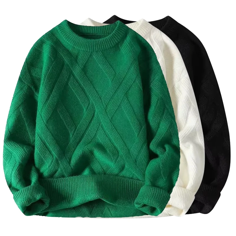 

Autumn Winter Men's Sweater Casual Loose-fit Red Knitted Pullover Round Neck Base Layer Thickened Trendy Top For Men