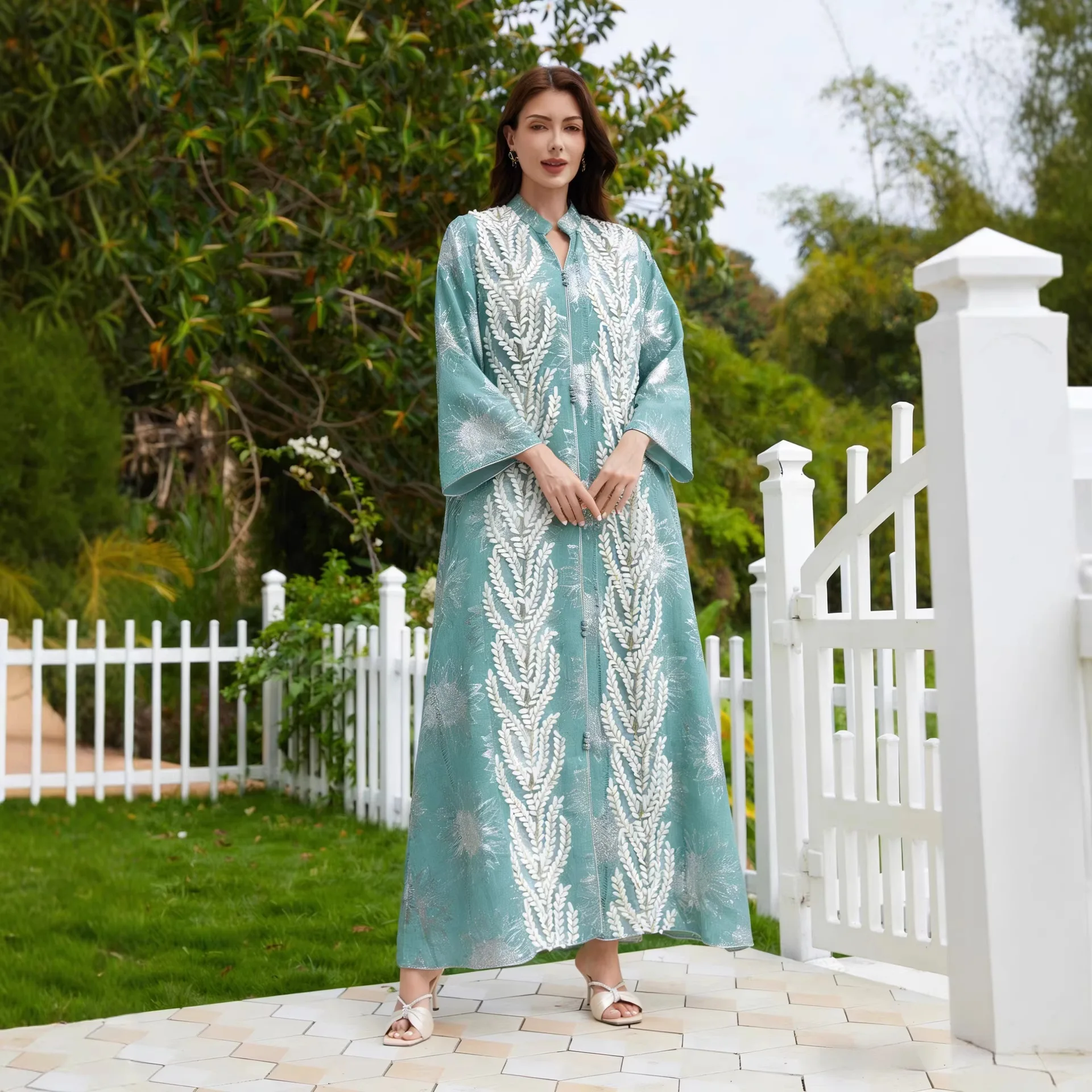 turkish embroidered dress Embroidered dress in white and blue with a beautiful and attractive design - Turkish product