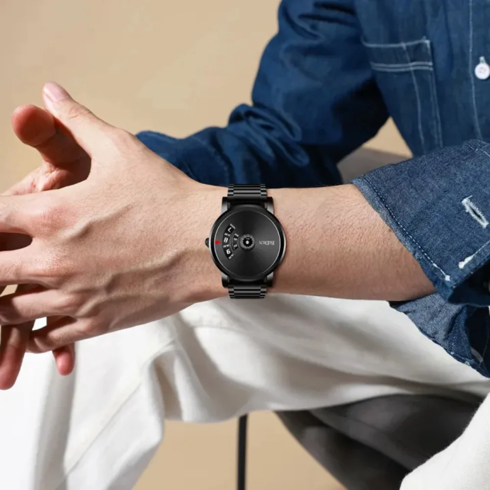 BIDEN Fashionable women's black quartz watch, unique dial, casual business watch, suitable for both men and women