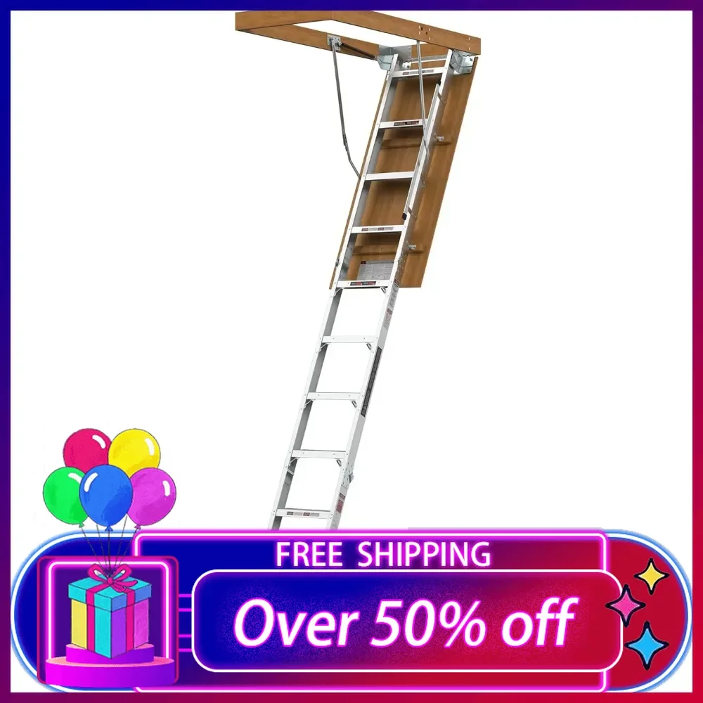 Aluminum Attic Ladder - Lightweight and Portable, 375-pound Capacity Convenient Access to Your Attic, Fits 7'8