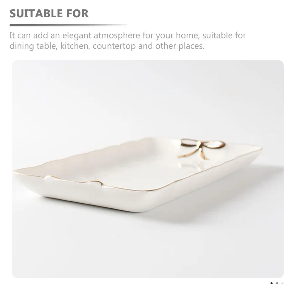

Premium Ceramic Platter Exquisite Bow Accent Easy Clean Surface Great for Banquet Dessert Display Trinket Storage Gift