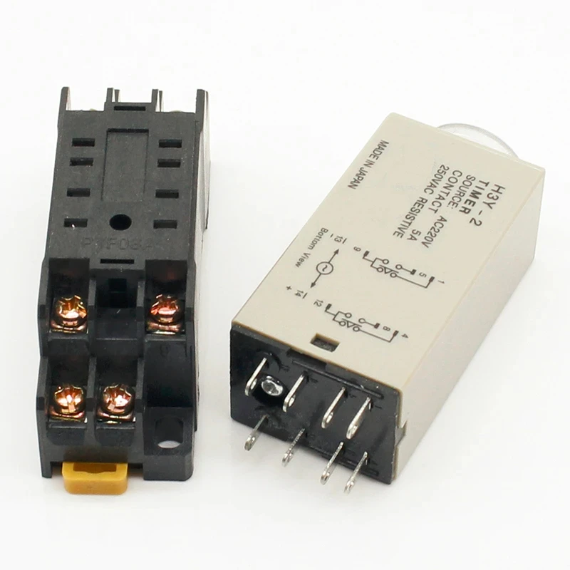 H3Y-2 AC220V Delay Timer with Base Socket Power-On Delay Rotary Knob DPDT 0-30Min Adjustable Timer Relay for Home Automation