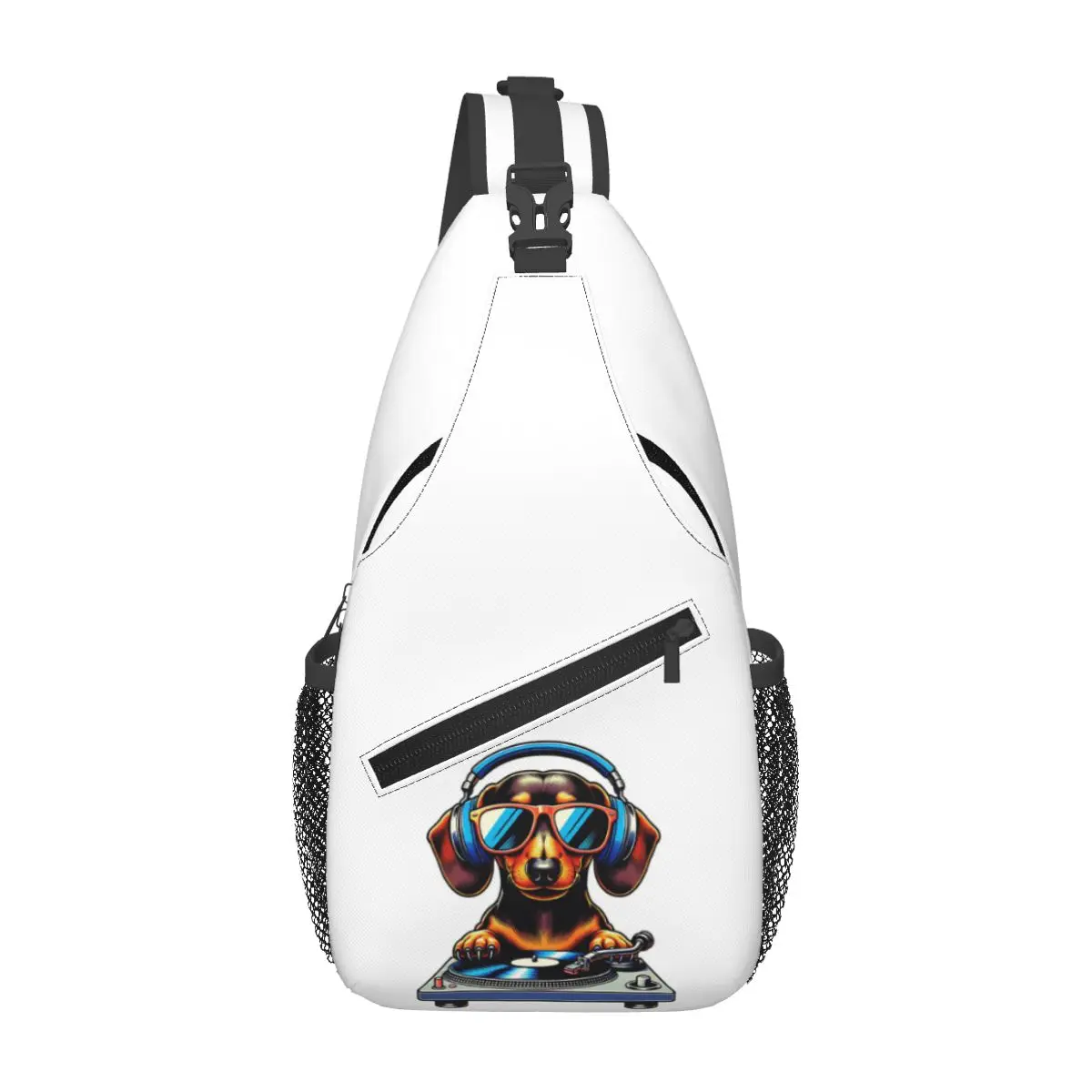 DJ Dachshund Dog Chest Bag Men Sling Crossbody Backpack Chest Bag Travel Hiking Daypack Shoulder Bag