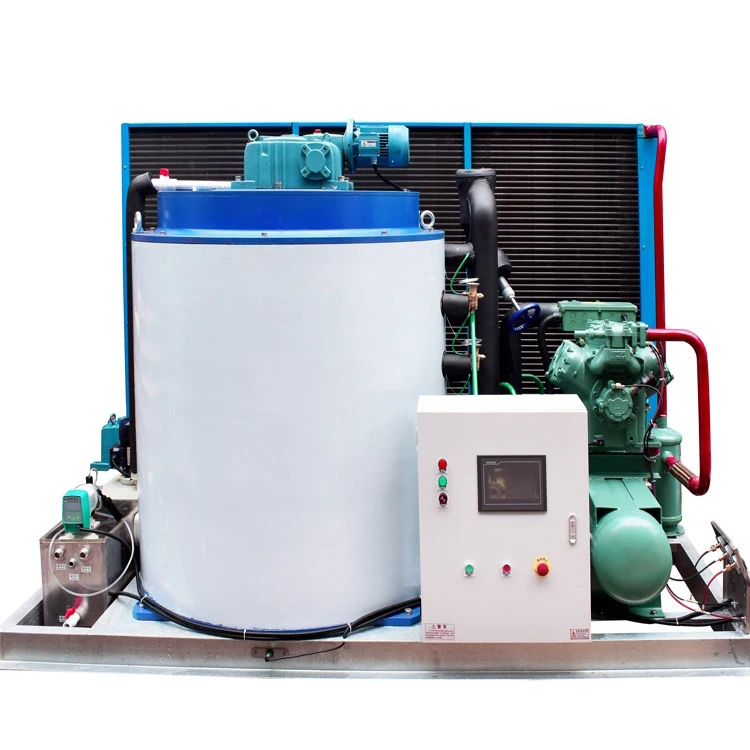 Industrial 500kg Flake Ice Machine Factory Direct Fresh Water Small Ice Making Equipment 1000kg Storage Compressor Motor Core