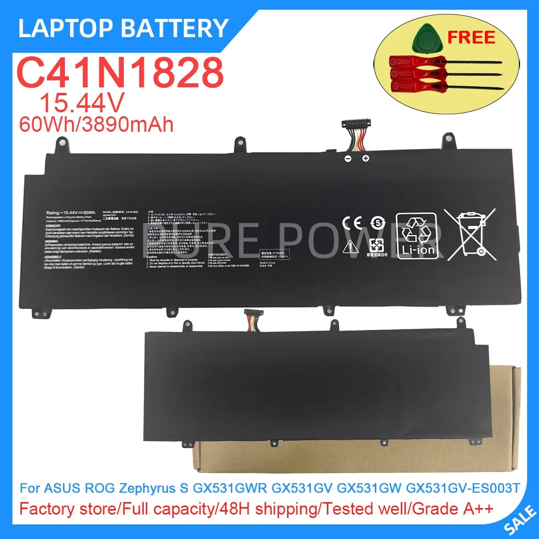 

New Laptop Battery C41N1828 15.44V 60WH 3890mAh High Quality For ASUS ROG Zephyrus S GX531GWR GX531GV GX531GW GX531GV-ES003T