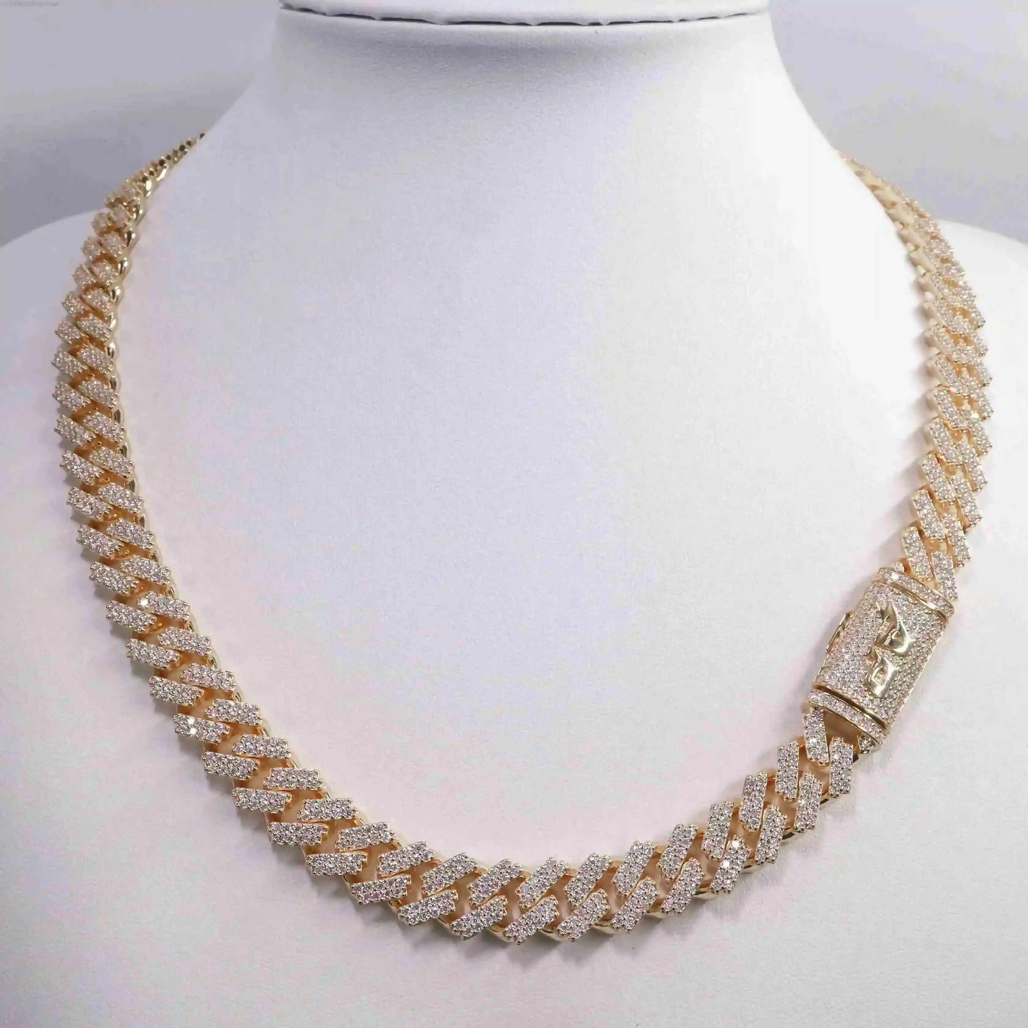 10mm Moissanite Cuban Chain GRA Certificate 925 Gold Plated Custom Clasp Iced Out VVS Moissanite Cuban Link Chain