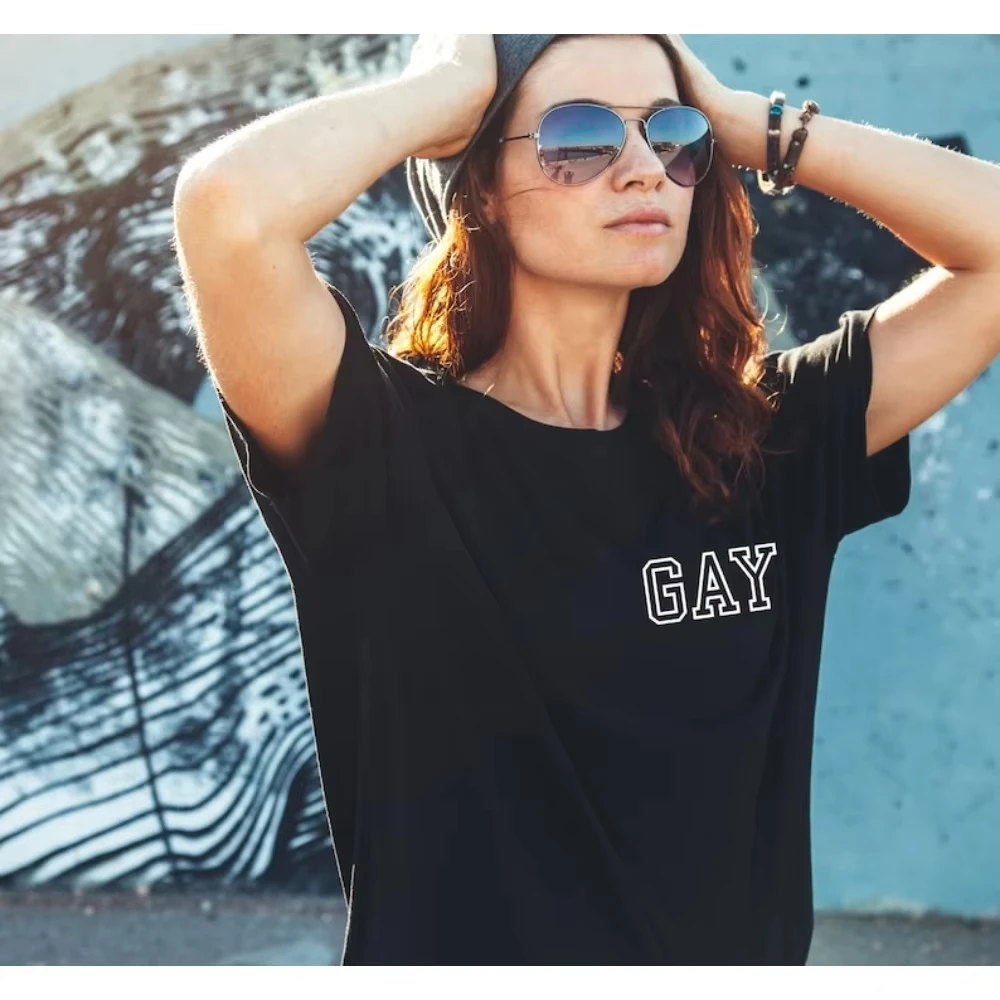 

Футболка с карманами GAY Perfect Gift Pride Футболка унисекс для женщин и мужчин Футболка с короткими рукавами и круглым вырезом Уличная одежда Высококачественные хлопковые топы