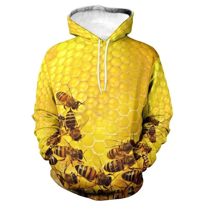 Cool Honeycomb Bee 3D Printed Hoody Pullover Tops Y2k Hoodies Winter Autumn Fashion Sportswear Tops Hoody Harajuku Tracksuit Men