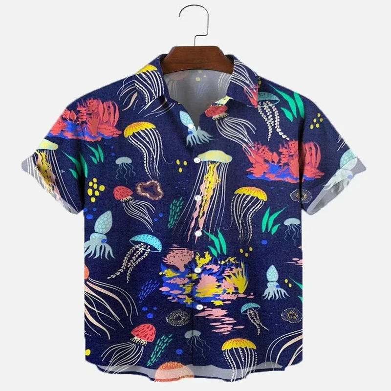 Jellyfish and Octopus Retro Short Sleeve Shirt 3D All Over Printed Hawaiian Shirt for Men and Women Casual Shirt Unisex