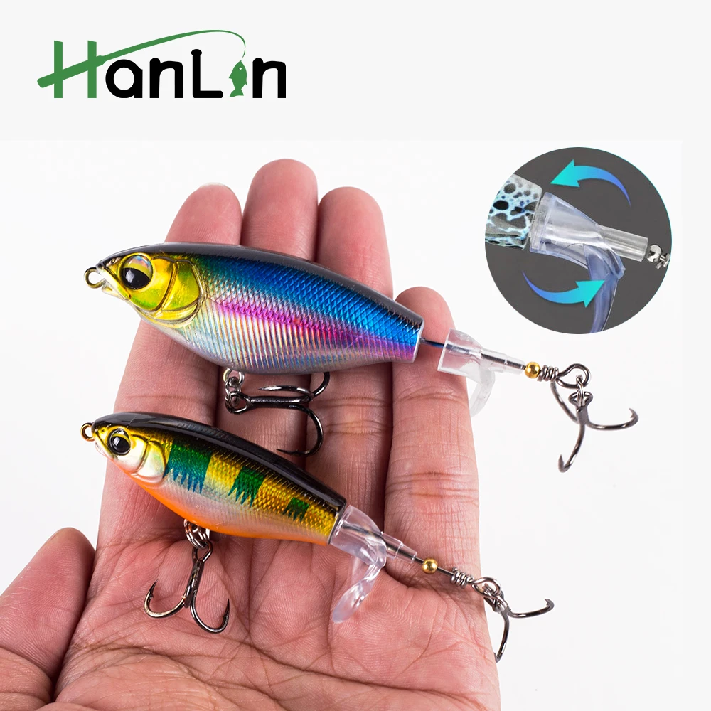 

Haanlin 75mm/6.5g 90mm/11g Topwater Popper Fishing Lure Pike Floating Double Propeller Soft Rotating Tail Wobbler Hard Bait