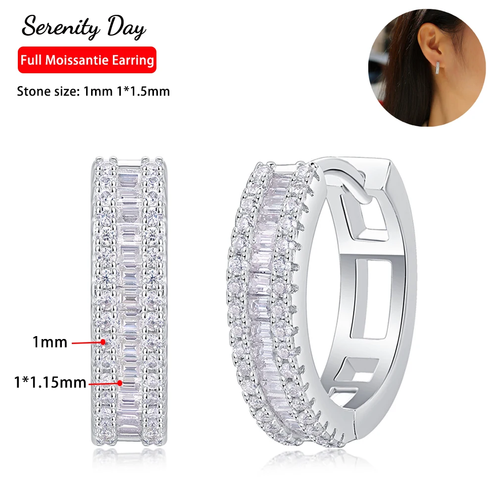 Serenity D Color VVS1 Full Moissanite Earrings For Women Wedding S925 Silver Hoop Stud Earring Plated 18K Fine Jewelry Wholesale