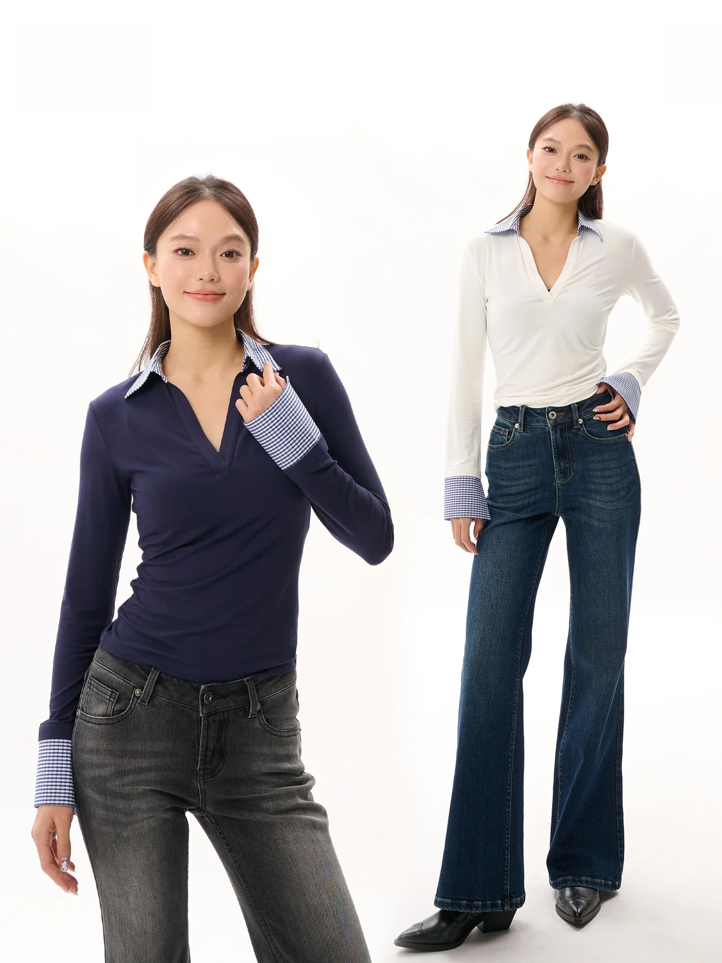 

Женская вязаная футболка с длинным рукавом и воротником LeiYu Labs, в стиле пэчворк, базовый слой, зима 2025, новый дизайн, уличный стиль, приталенный крой