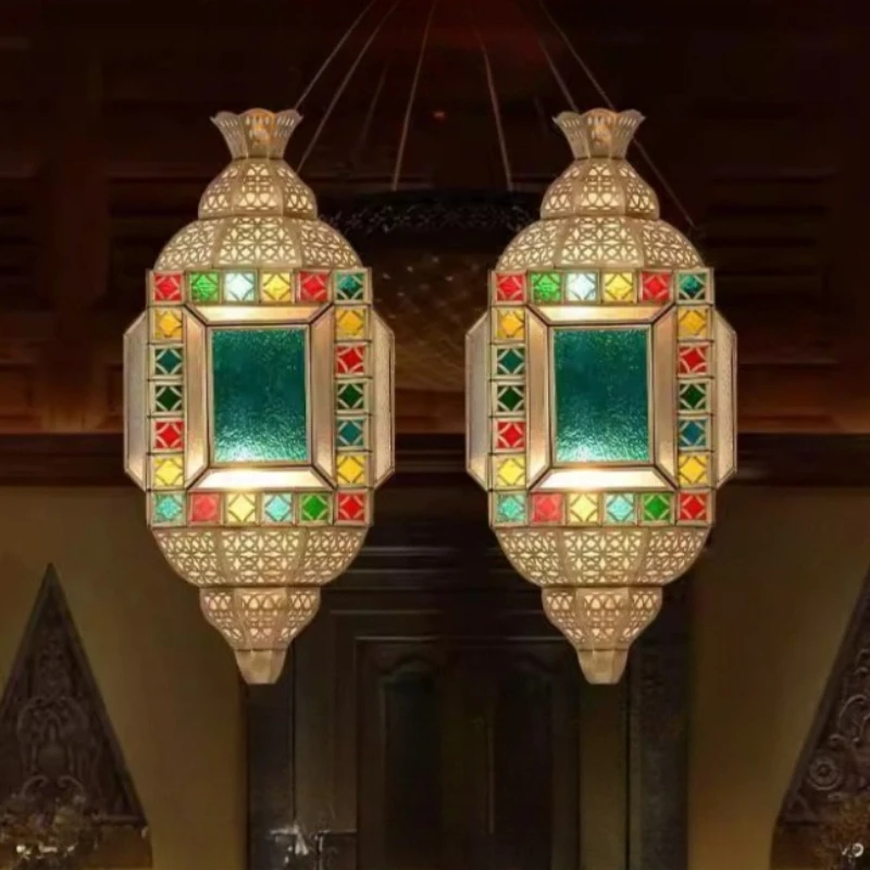 

Southeast Asian Style Luxury Wall Lamps Hallway Exotic Villa Entrance Wall Lights Balcony Copper Retro Hollow Carved LED Sconces