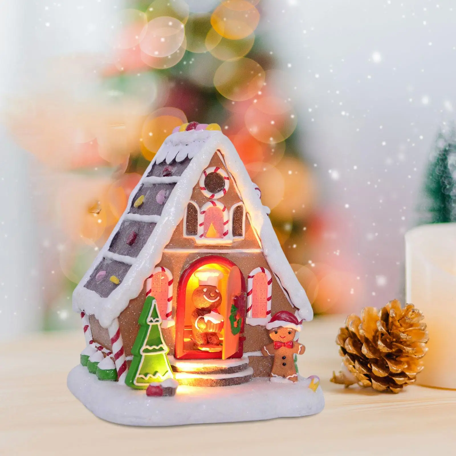

Gingerbread Village House Xmas Decor Decorative Collectible Building Christmas Decoration for Indoor Mantel Party Desk Tabletop