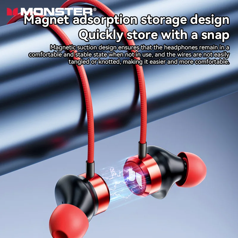 Monster Auriculares inalámbricos Bluetooth5.3 con función de botón, auriculares para deportes al aire libre, llamadas HD, música estéreo, auriculares con banda para el cuello