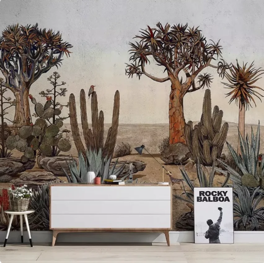 Customized Wallpaper Tropical Plants Flamingo Plants Cactus Desert Background 3D Wallpaper Home Decoration mural